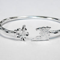 Light Trinidad Map and Hibiscus Flower Bangle with Diamante Pattern - Bangle - Caribbijou Island Jewellery
