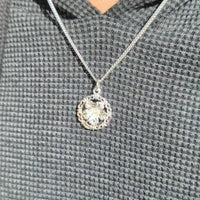 Hibiscus Flower in Ornate Circle Pendant with Chain